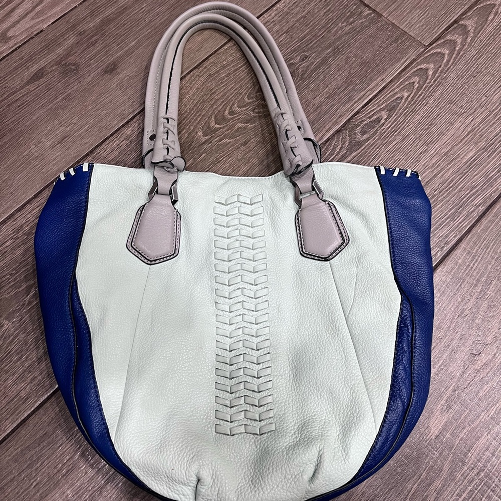 OrYany Leather Colorblock Shoulder Bag Tote Cream Blue Taupe Large Handbag